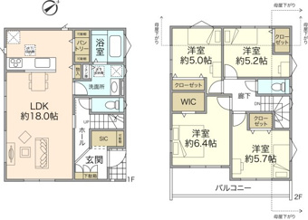 約18帖の広々LDKは天井高約2.6ｍ。開放感があります。WIC、各居室クローゼット、リネン庫、パントリーがあり収納豊富な間取りです。
