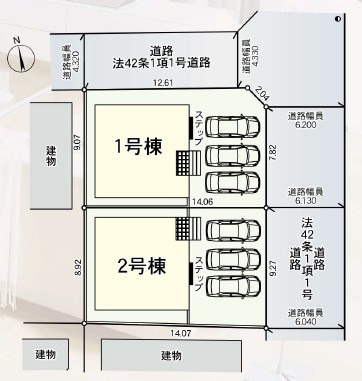 秦野市堀西第23　新築戸建　全2棟1号棟の区画図