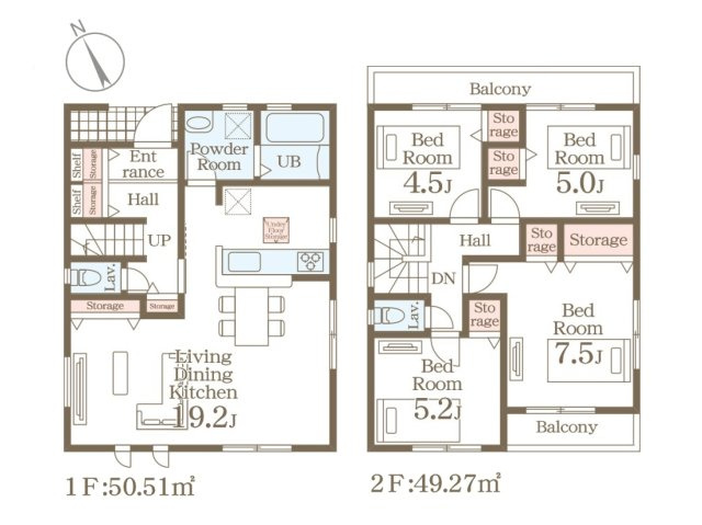 合志市須屋第13-2棟（2号棟）の区画図|配置図（2号棟）