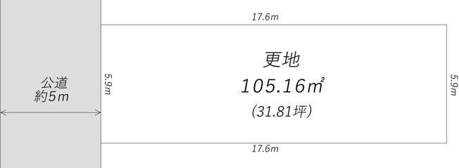 【土地図】 | 豊中市城山町４丁目土地 | 更地・建築条件無・面積31.81坪・間口広々5.9ｍ！