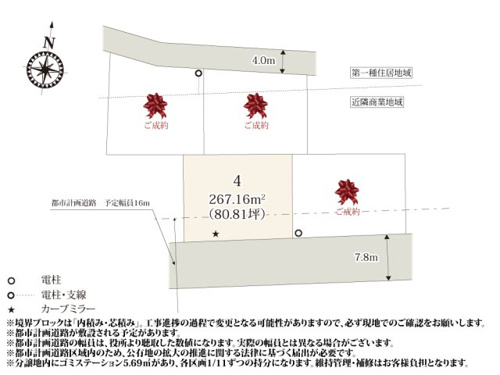 【区画図】 | 79坪~80坪のゆとりのある敷地が魅力的な分譲地です。お庭でガーデニングやBBQが楽しめそうですね。