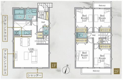 【間取り】 | 【仲介手数料０円】藤沢市天神町2期　新築一戸建て　全2棟 | ２号棟【仲介手数料０円】藤沢市天神町2期　新築一戸建て　全2棟