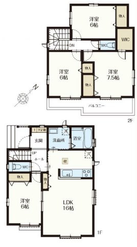 三郷市番匠免1丁目　新築戸建　全5棟　E号棟の間取り|子どもの遊び場や在宅ワークに便利なリビング横に洋室完備