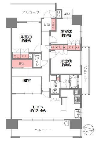 【間取り】 | メゾンドール瓢箪山　★ペット可・角部屋