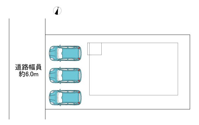 【今から見学可能です！！】豊明市二村台7丁目　中古戸建の区画図|【区画図】
◆駐車並列３台可能♪
◆カーポート付きで雨や紫外線から大切なお車を守ります♪
◆前面道路幅員6.0mで車通り少ないため駐車も楽々です。　　　　　　　　　　　　　　　　　　　　　　　　　　　