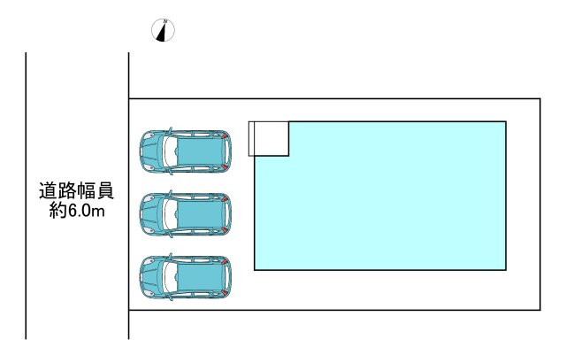 【今から見学可能です！！】豊明市二村台7丁目　中古戸建の区画図|【区画図】
◆駐車並列３台可能♪
◆カーポート付きで雨や紫外線から大切なお車を守ります♪
◆前面道路幅員6.0mで車通り少ないため駐車も楽々です。　　　　　　　　　　　　　　　　　　　　　　　　　　　