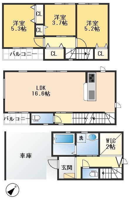 豊中市本町4丁目　新築戸建の間取り