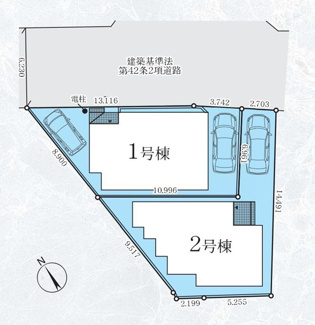 【区画図】 | 茅ヶ崎市今宿  2号棟 3期 | 2号棟　旗竿地（間口約2.7ｍ）　北東側約6.2ｍ公道　駐車1台（車種によります）　敷地面積30.7坪（路地状部分含む）