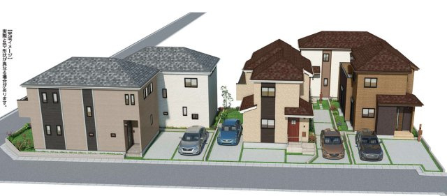 新築/新座市栄3丁目の外観パース|街並み外観のイメージパースです