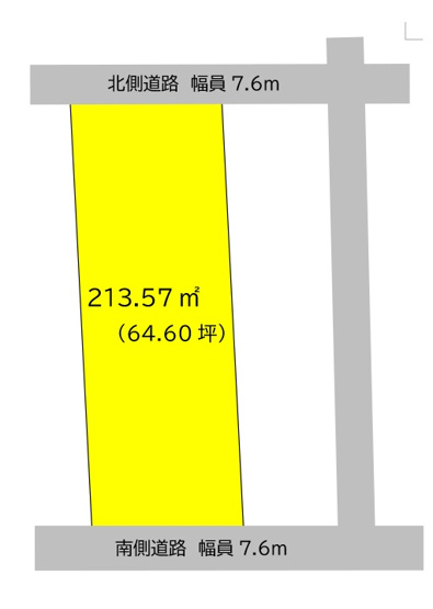 【外観】 | 土地面積213.57㎡（64.60坪）になります。接道は北側　幅員7.6ｍ　南側　幅員7.6ｍになります。売主にて建物は解体致します。