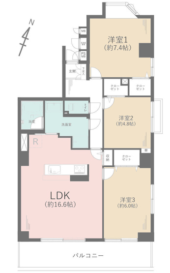 【間取り】 | リズ東林間 | 3LDKは、リビングダイニングキッチンと3つの居室がある間取り。ファミリー層に非常に人気の高い間取りで、広々としたリビングで家族団らんを楽しみ、個室でプライベートな時間も確保できるのが大きな魅力です。