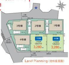 茅ヶ崎市松尾　　新築戸建　　全6区画の区画図|対象地は１号棟です