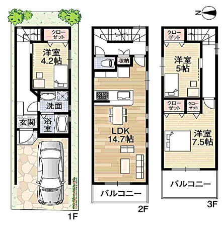 尼崎市大庄北　新築戸建の間取り