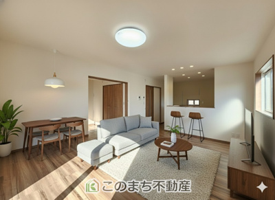 【居間・リビング】 | ワイウッドコート小山市城北第5期　2号棟 | 家具・什器・調度品・植栽・カーテンなどはCG加工しております。販売価格には含まれません。