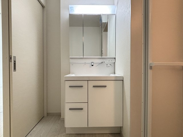 Terrechez千種区城木町1期｜名古屋市の戸建ならホームアップの独立洗面台|【売主施工例】三面鏡で朝の身支度に最適