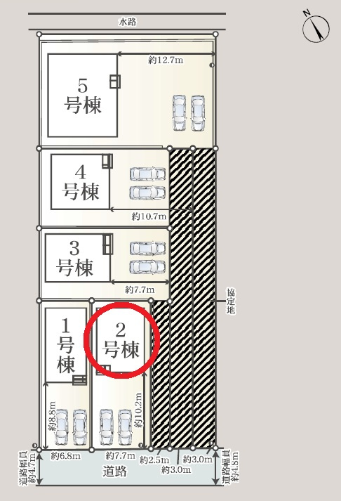 西尾市一色町松木島第7　新築分譲住宅　全5棟　2号棟の区画図