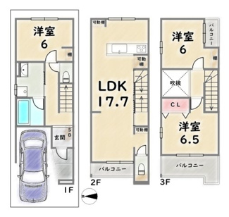 【参考プラン】 | 右京区西院西高田町　建築条件付 | 《参考プラン》建物価格：1824万円　延床面積：85.96平米（1F:34.56平米　2F:33.62平米　3F:25.92平米）