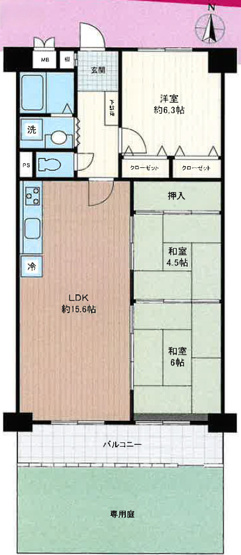 【間取り】 | グリーンコーポ川口B棟 | 南向きで専用の庭もあり、陽当たり良好です。
