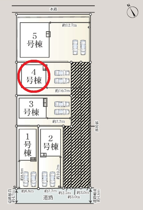 西尾市一色町松木島第7　新築分譲住宅　全5棟　4号棟の区画図