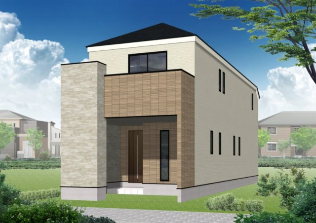 練馬区桜台2丁目　車庫付ハイグレード住宅　全2棟の外観パース|A号棟