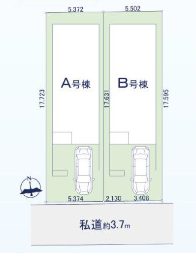 練馬区桜台2丁目　車庫付ハイグレード住宅　全2棟の区画図