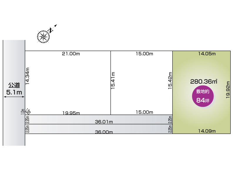行田市大字前谷　３区画　１号地　土地（正味） 約84坪　南道路　