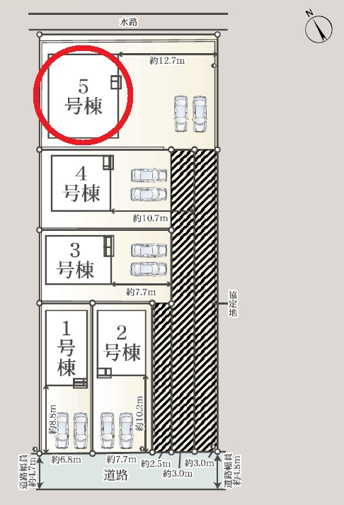 西尾市一色町松木島第7　新築分譲住宅　全5棟　5号棟の区画図