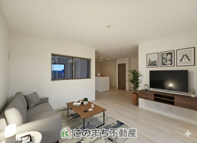 【居間・リビング】 | いろどりアイタウン栃木市大宮町22-P2 | １階リビング
家具・什器・調度品・植栽・カーテンなどはCG加工しております。販売価格には含まれません