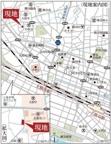 新築戸建・新築建売　熊谷市石原1丁目　石原小・大原中の地図