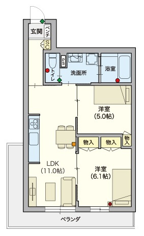 (シニア限定)ヘーベルヴィレッジSazanamiの間取り|シニアに優しい充実した設備