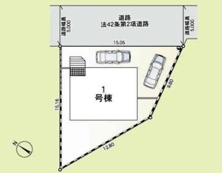 【区画図】 | 秦野市南矢名 全1棟 第18 | 北東側5m道路　カースぺース２台（車種による）