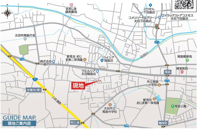 新築戸建・新築建売　太田市亀岡町2期　尾島小・尾島中の地図