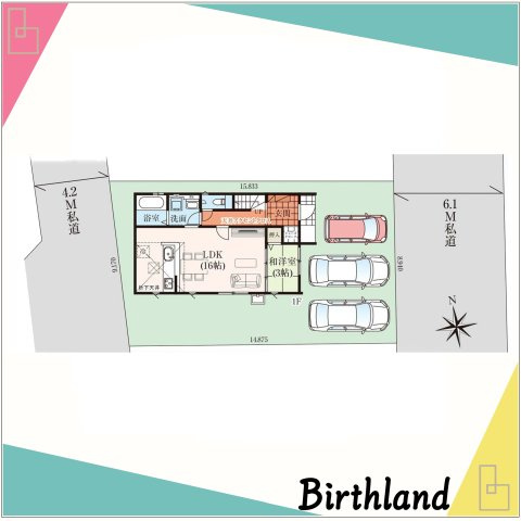 熊谷市柿沼　GRAFARE　全1棟の区画図|カースペース3台可能！