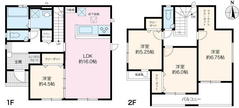 土佐市高岡町甲　新築戸建  1号棟【太陽光発電システム　8.37kw】の間取り|4ＬＤＫ　建物面積　107.65㎡（約32.56坪）