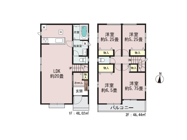 【間取り】 | 新座市栄3丁目　新築一戸建住宅　全5棟　(保谷店) | D号棟/家事が効率的に進む、水回り集中設計の住まい。対面式キッチン・リビングイン階段を採用でご家族の仲も自然と深まりそう。※図面を基に作成しています。現況と異なる場合は現況を優先いたします。
