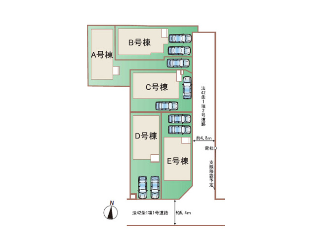 【区画図】 | 新座市栄3丁目　新築一戸建住宅　全5棟　(保谷店) | D号棟/お車2台並列駐車可！南道路に面し陽当たり良好です。※図面を基に作成しています。現況と異なる場合は現況を優先いたします。