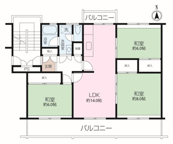 間取は79.13㎡の３ＬＤＫ
南向きにつき陽当たり良好です