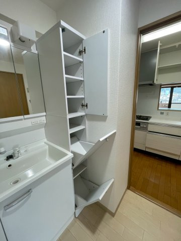 【改装プラン】ルーフバルコニー付角住戸◆床暖房付◆地下鉄椥辻駅徒歩３分◆イーグルコート椥辻十条の独立洗面台|収納スペース