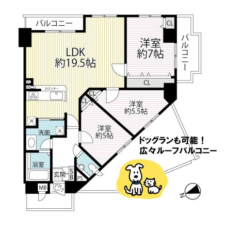 【改装プラン】ルーフバルコニー付角住戸◆床暖房付◆地下鉄椥辻駅徒歩３分◆イーグルコート椥辻十条の間取り|間取り