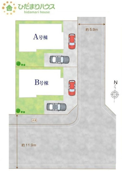 【区画図】 | 我孫子市湖北台5丁目11番　新築戸建　A号棟 | カースペースは2台分確保!(^^)!
（A号棟）