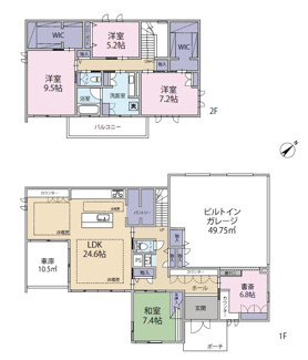 【間取り】 | 越谷大成町 /積水ハウス高級邸宅「IS ROYÉ」/5LDK+2WIC | 5LDK＋2WICのゆとりある間取り。LDK24.6帖、和室7.4帖、書斎6.8帖など、空間構成にこだわって設計された積水ハウスの注文住宅です。質の高い暮らしを求める方へ。