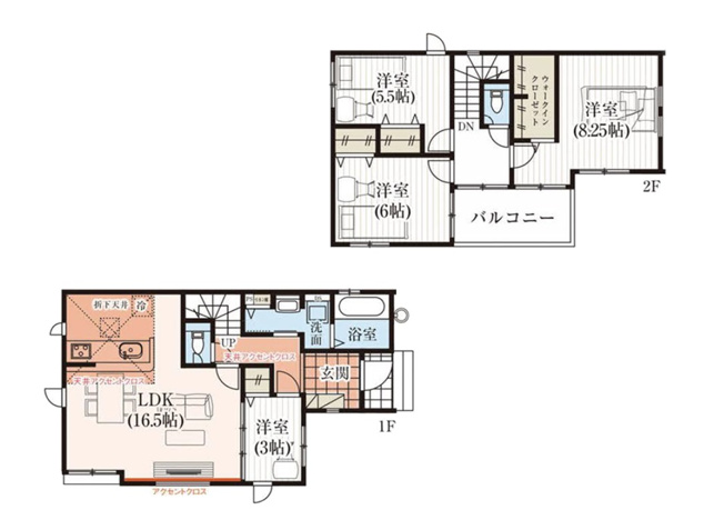 【間取り】 | 朝霞市膝折町3丁目　新築一戸建住宅　全8棟　(志木本店) | 部屋を通らずにバルコニーに出られるので家族間のプライバシーも守れます。
主寝室には大型のWICがあるので衣類やシーズン物もたっぷり保管できます。