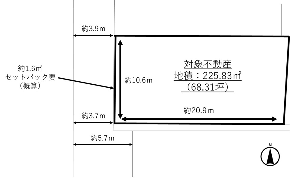 南町一丁目土地の土地図|広々とした約68坪のお土地です。