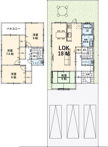 【土地図＋建物プラン例】の画像