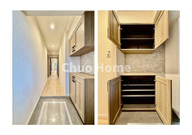 クレストコート金町の玄関|【玄関】玄関には大型のシューズクローゼットを設置しておりますのでいつでもスッキリりとした空間を保てます。玄関周りを清潔に使うのはとても大事なことですよね。