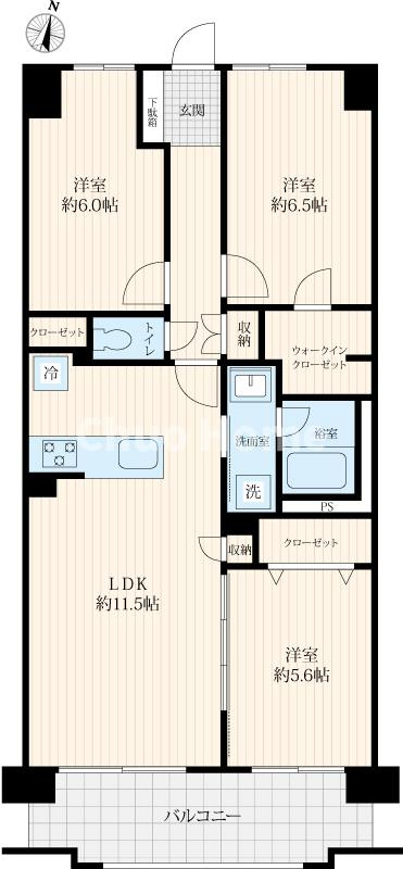 クレストコート金町の間取り|南向きにつきまして日当り・通風良好。新規フルリノベーション。