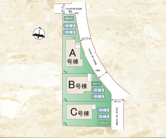 福岡市西区今宿東3丁目第1-3棟（A号棟）の前面道路含む現地写真|見学の時間などお気軽にお問い合わせ下さい。