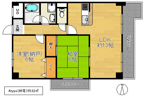 大東市諸福７丁目の賃貸マンションの間取り