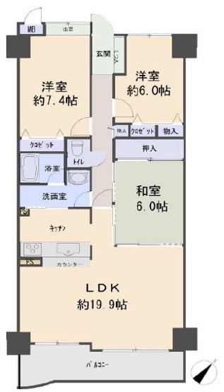 【間取り】 | ディオフェルティ学園都市ドルミハイツ垂水ⅢC棟