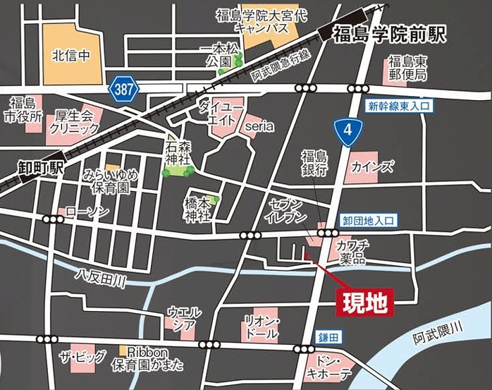 新築戸建・新築建売　福島市鎌田2期　鎌田小・北信中の地図|現地案内図